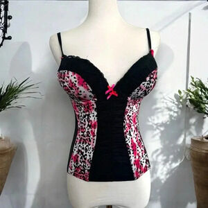 Lasenza Pink and Black Leopard  Print corset top S punk goth y2k